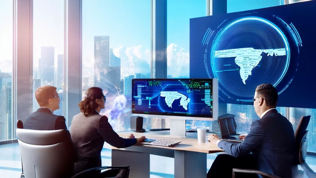 Modern office scene showcasing the use of AI email polishing to enhance overseas marketing efficiency