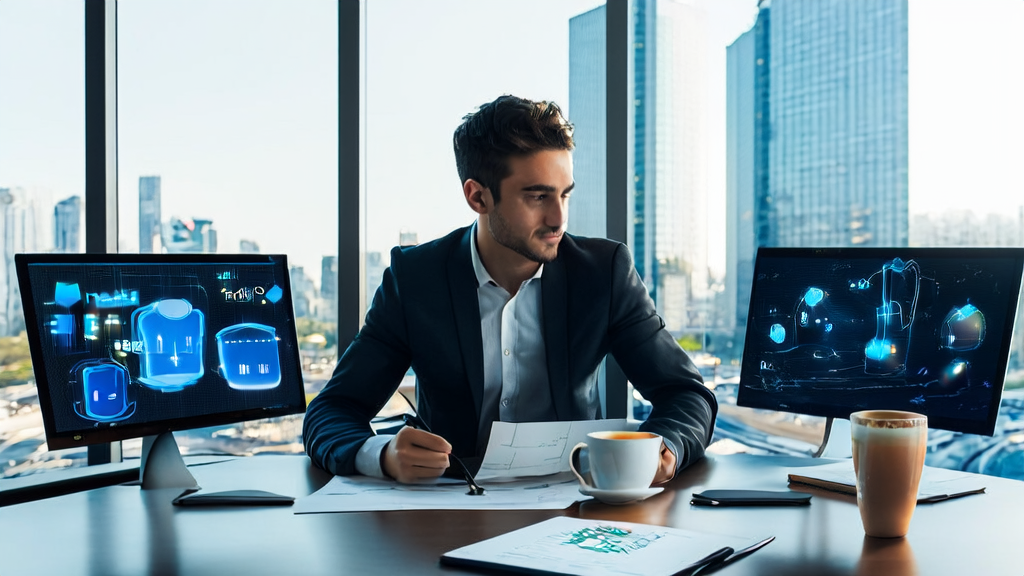 An export trade officer working in a modern office using AI email polishing tools