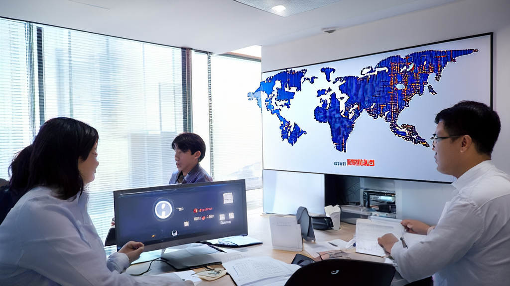 现代化办公室中外贸业务员使用AI邮件润色工具撰写邮件
