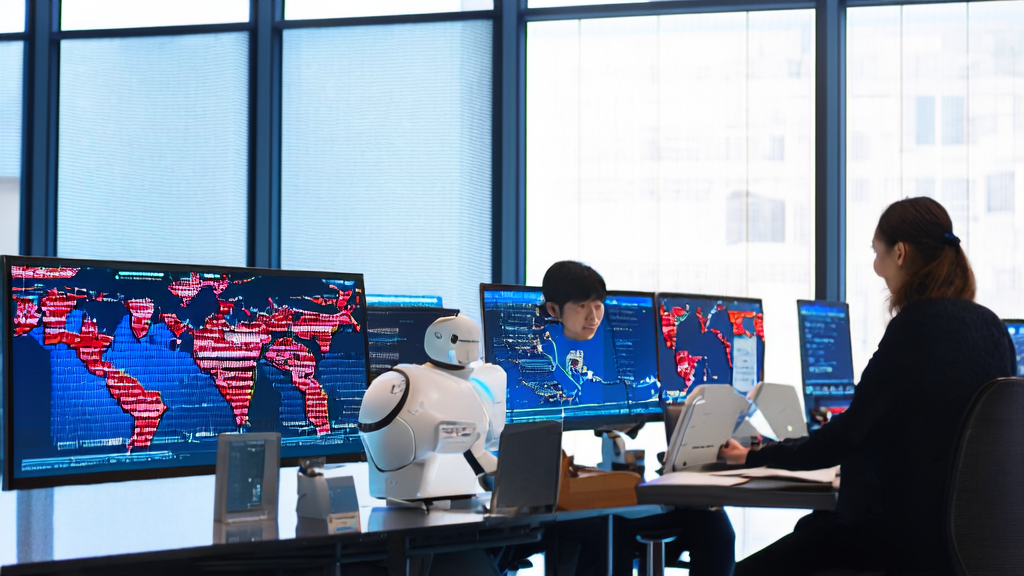 Modern office where trade staff are using AI email polishing tools to handle emails