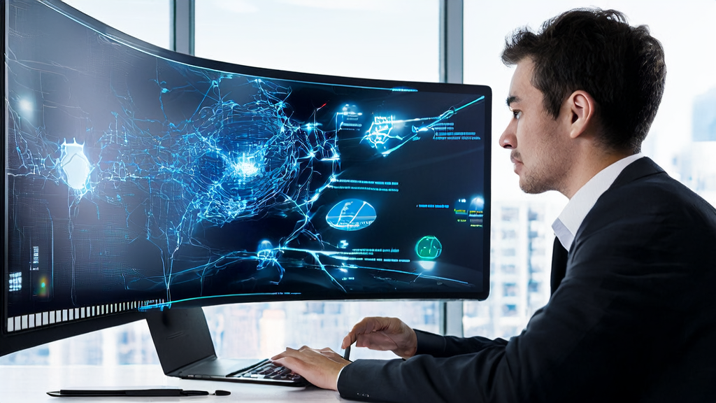 AI邮件润色工具帮助提升品牌形象，年轻白领在现代化办公室中专注工作