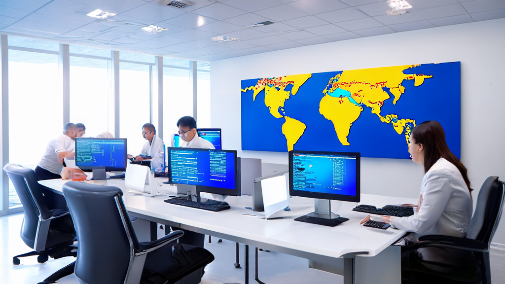 现代化办公室中的外贸业务员使用AI邮件润色工具优化邮件