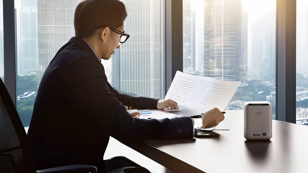 Scene of using AI email polishing tool in a modern office
