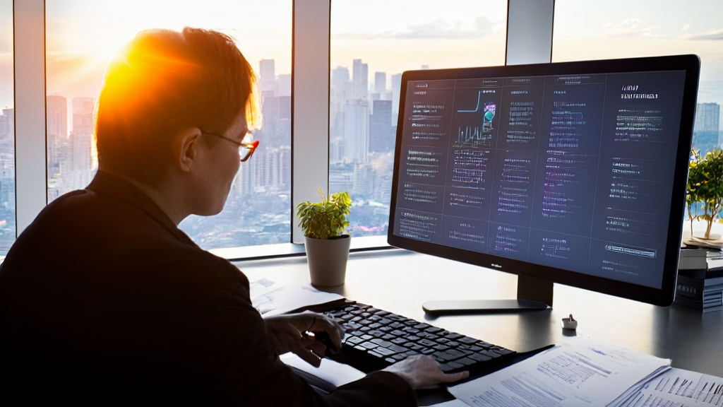 An export salesperson using an AI email polishing tool in a modern office