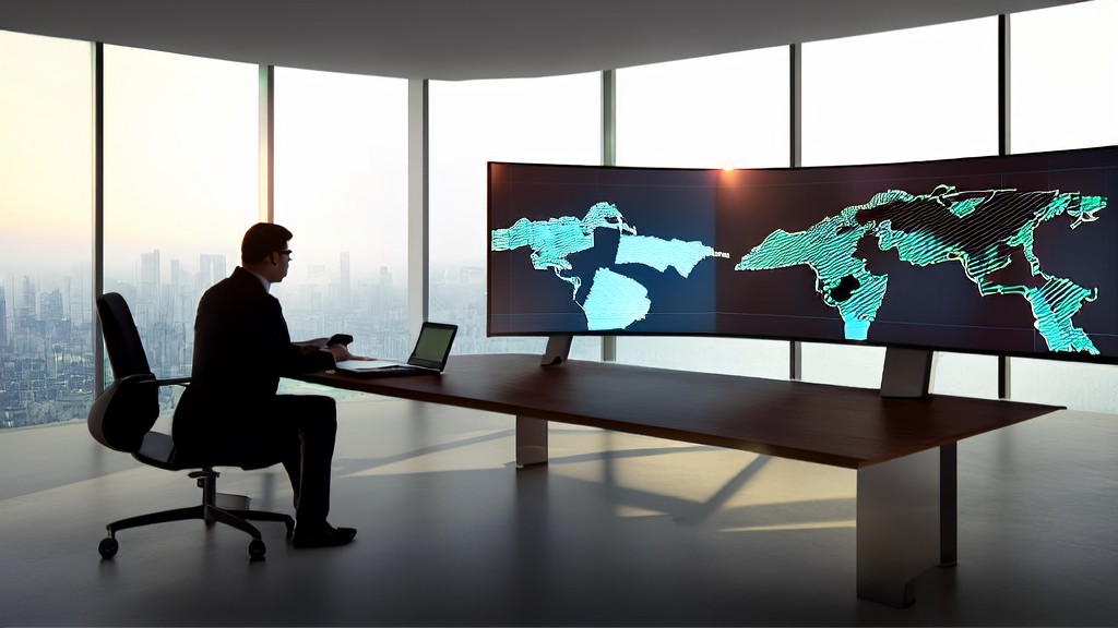 商务人士在办公室使用AI邮件润色工具编写专业邮件