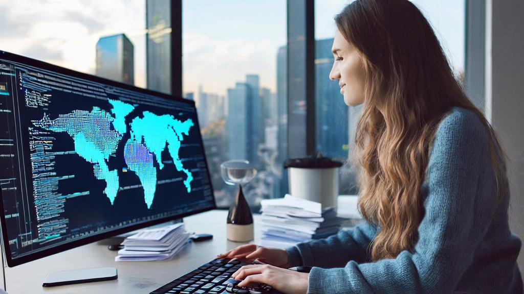 Young programmer in a modern office using AI technology to optimize email templates