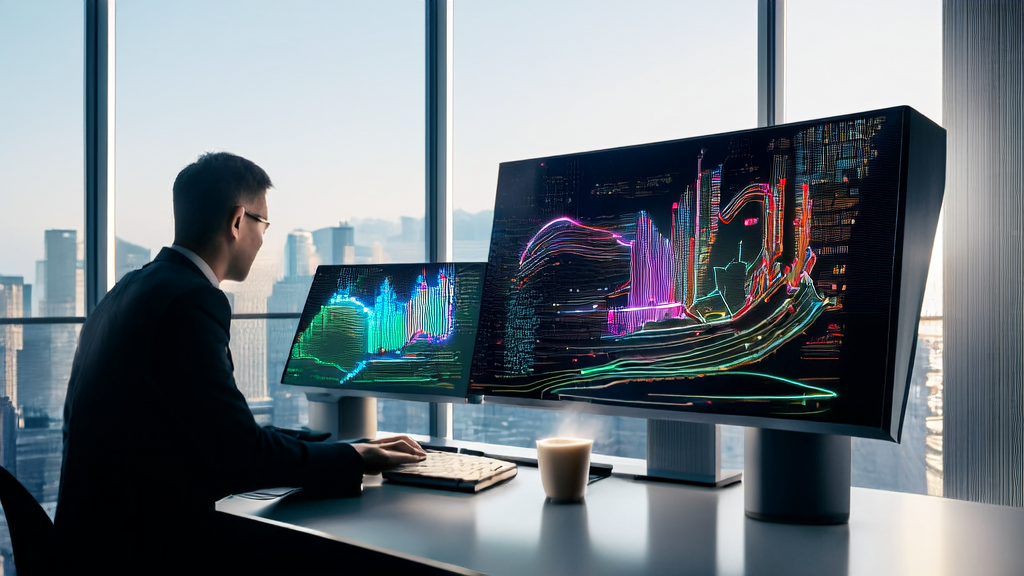 Modern office where a programmer is using AI technology to optimize email marketing strategies