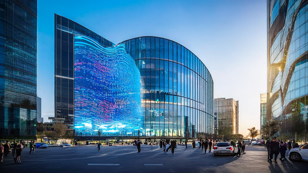 Modern office scene of Middle Eastern companies using AI technology for efficient lead generation