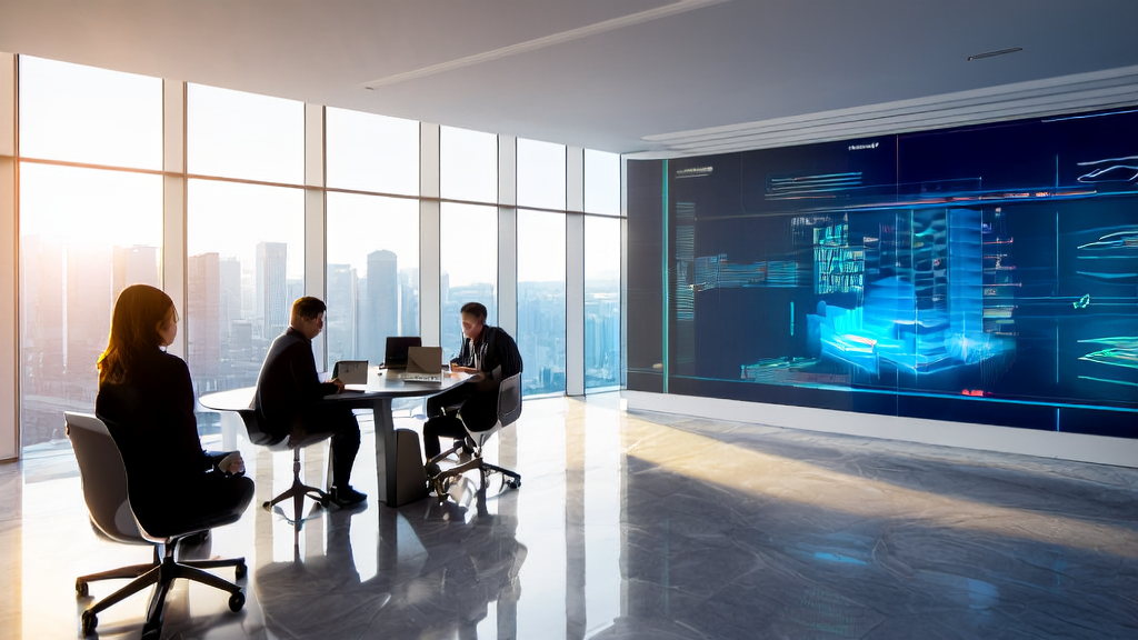 A new era of AI-empowered personalized marketing: A team in a modern office discussing the application of the AgentScope 1.0 framework