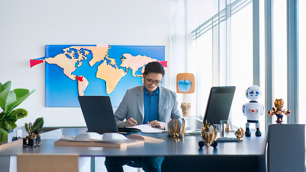 An export salesperson using AI email polishing tools to optimize email content and improve customer conversion rates