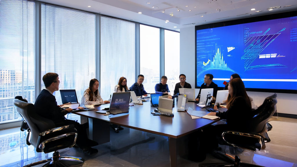 In a modern office, a team is discussing how the Volcengine DouBean model uses AI technology to enhance customer acquisition efficiency.