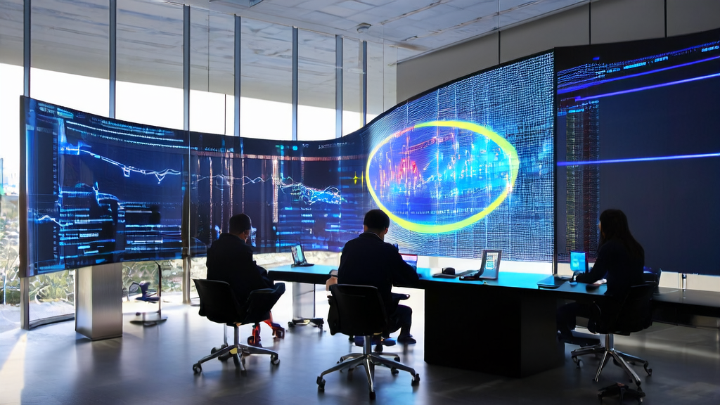 现代化办公室内数据科学家们正在分析基于AI算法的客户数据，展示精准营销与高效数据清洗服务的应用场景。