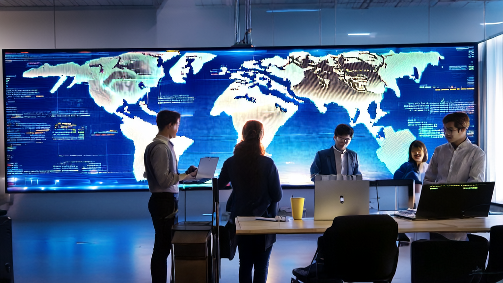 A team working on AI-enabled cross-border e-commerce marketing, analyzing global market data