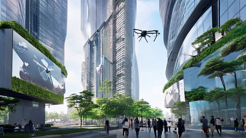 未来城市的街头，人们通过AI助手享受个性化营销和购物体验