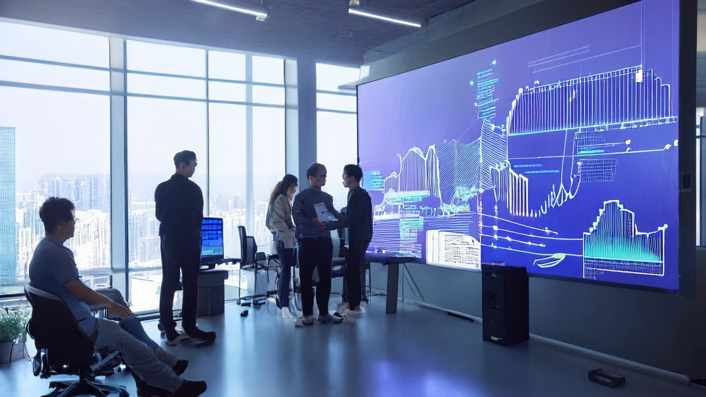In a modern office, programmers are discussing the application of smart marketing automation systems, showcasing how businesses achieve growth through AI technology.
