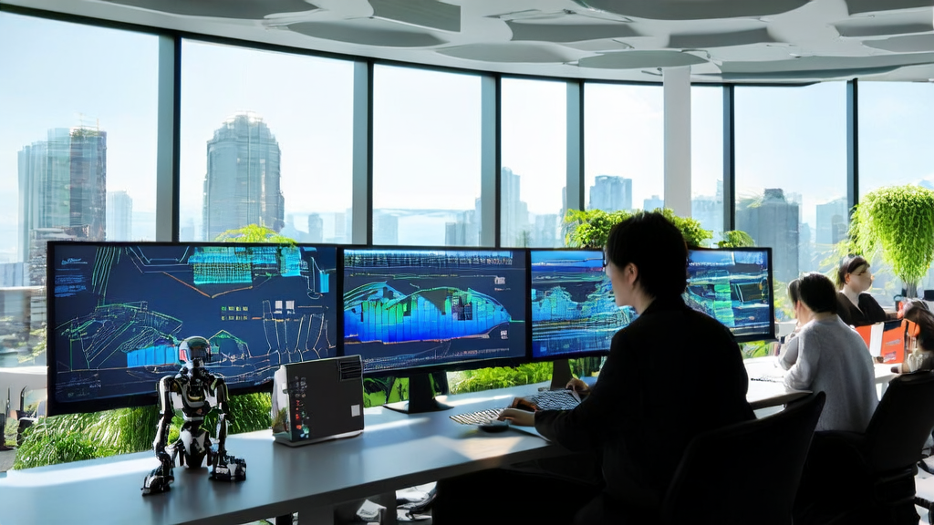现代化办公室内展示AI赋能的邮件营销技术及智源研究院最新发布的产品模型