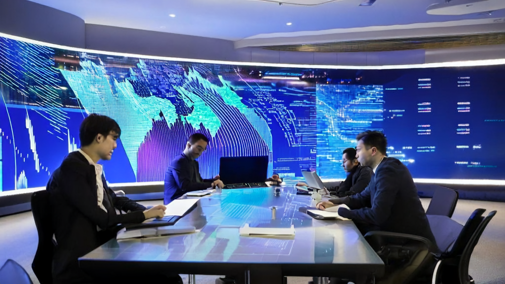 展示外贸企业利用AI技术进行精准获客的现代化办公场景