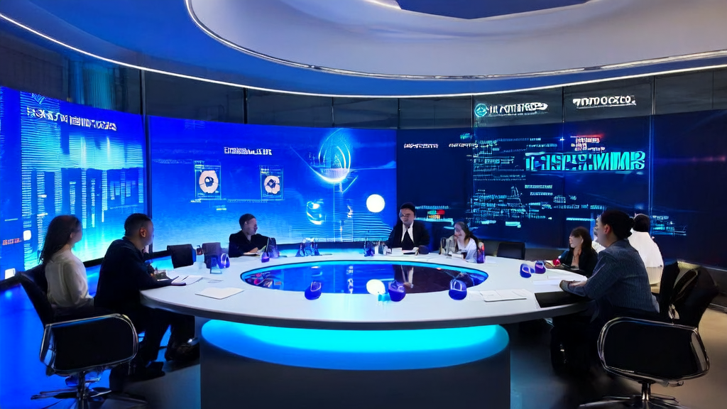 未来科技感办公室中，跨境电商团队利用钉钉8.1.10版本的AI功能进行精准获客和广告投放优化