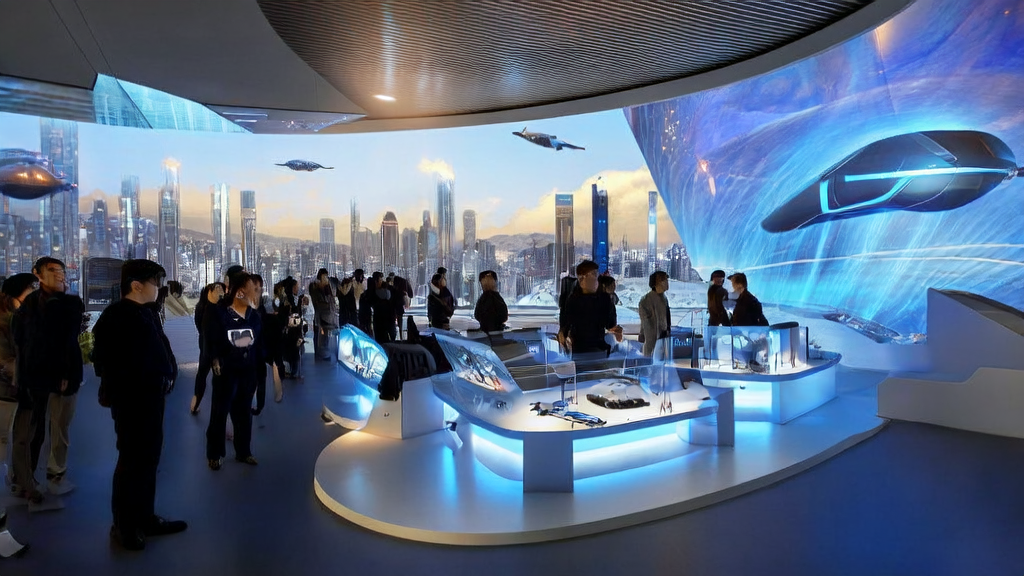 Salesperson using Samsung AI glasses to analyze customer data in real-time at a trade show