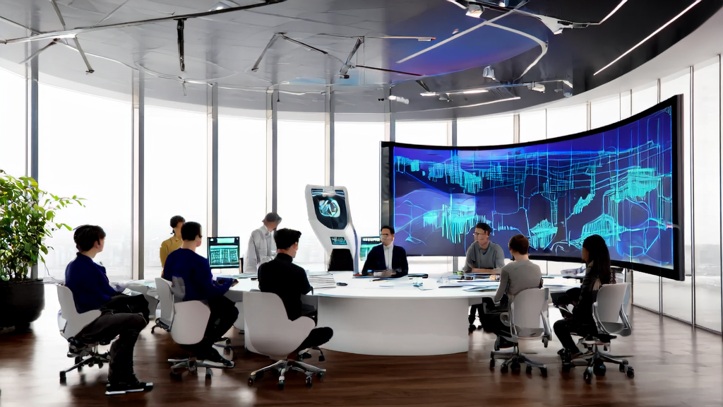 Young entrepreneurs in a modern office using AI technology to enhance customer acquisition efficiency