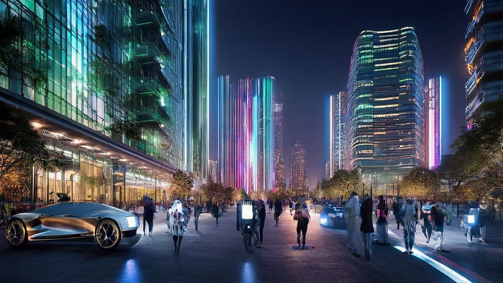 未来城市的智能建筑和机器人展示AI技术在获客领域的应用
