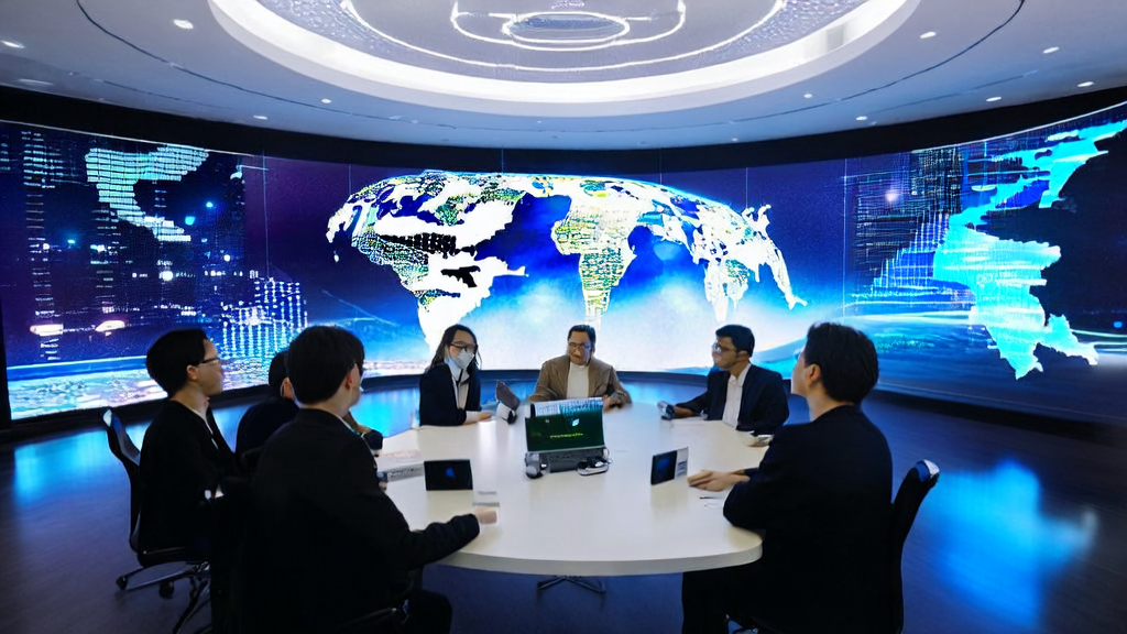 Cross-border e-commerce team using Google Translate earbuds for real-time translation, discussing the new trends of AI customer acquisition in 2025