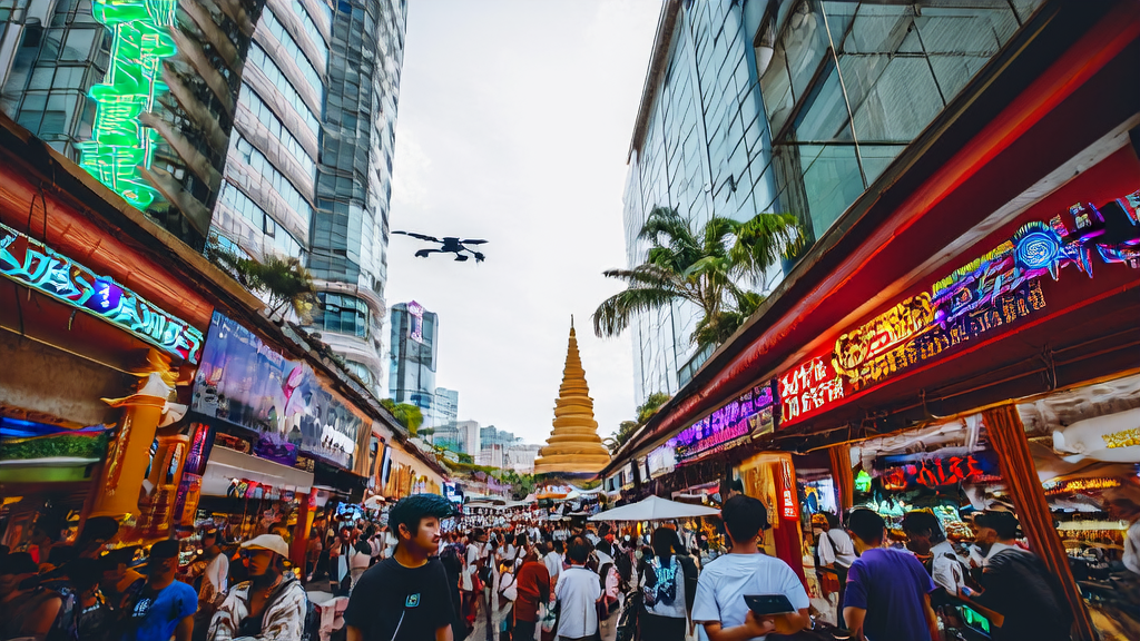 东南亚城市街头的创业者使用AI智能获客系统