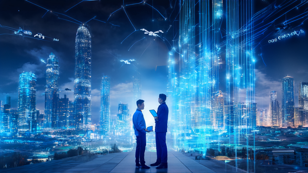 未来的跨境电商世界中，年轻的创业者利用AI智能获客系统分析数据，优化客户获取流程。