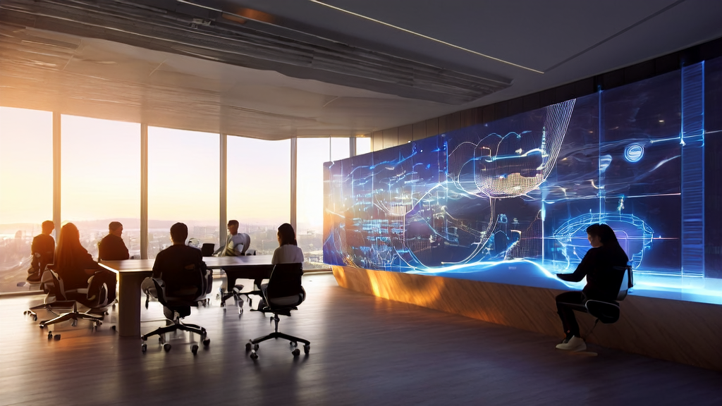 Modern office where employees are using AI guest acquisition system for email marketing optimization