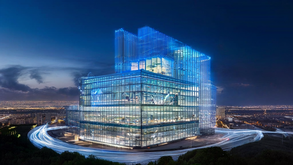 Future business hub where employees use DingTalk Agent OS for efficient customer acquisition, breaking growth bottlenecks in cross-border e-commerce by 2025