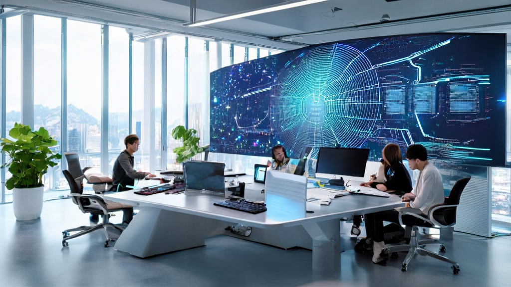 Young programmers using AI technology to analyze manufacturing customs data and discuss efficient customer acquisition strategies