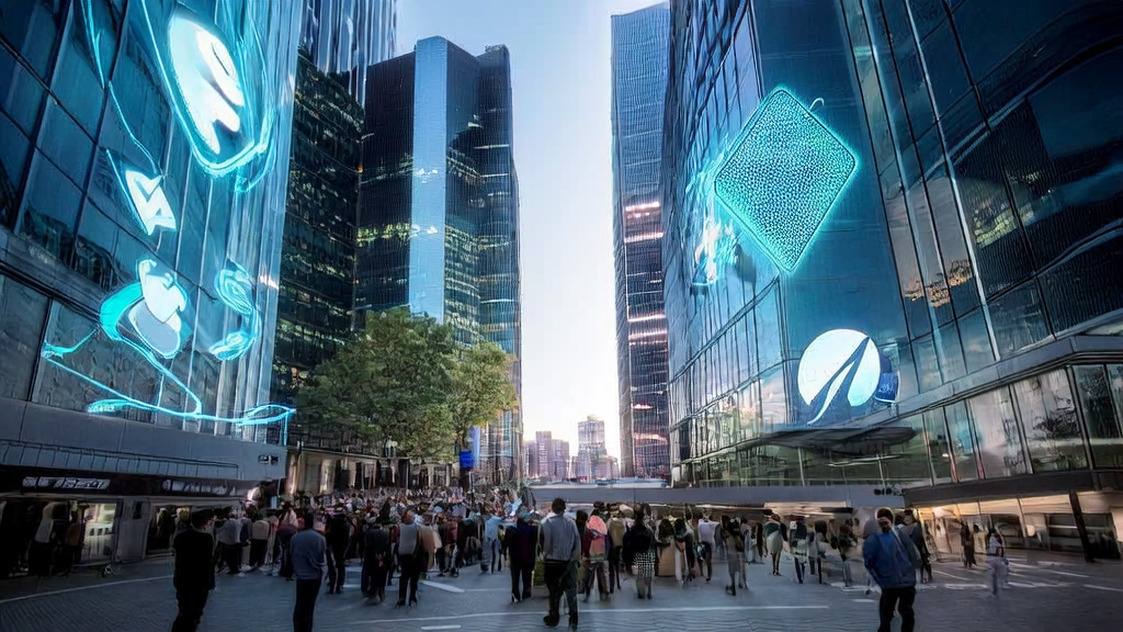 微软公司大楼前的创业者利用AI技术优化独立站关键词,实现搜索流量暴涨