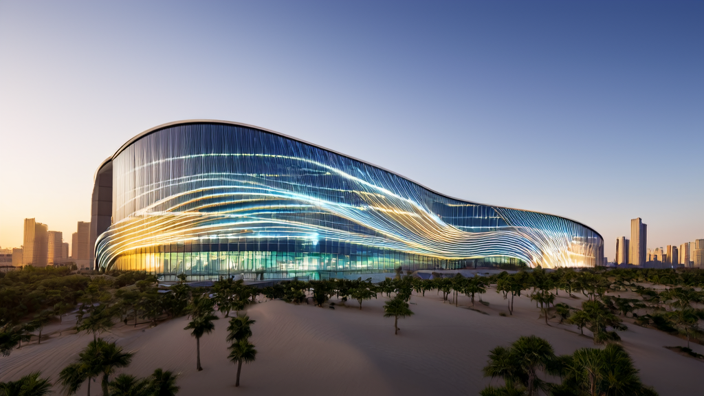 中东企业利用AI技术实现高效获客，背景为现代化办公大楼和高科技设备