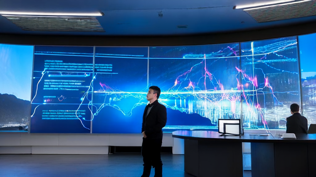 未来办公室中,创业者使用AI邮件自动化工具进行跨境电商营销