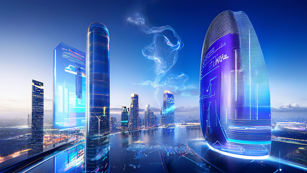 AI-driven hyper-personalized email marketing for cross-border e-commerce in 2025, showcasing a futuristic cityscape with AI technology applications