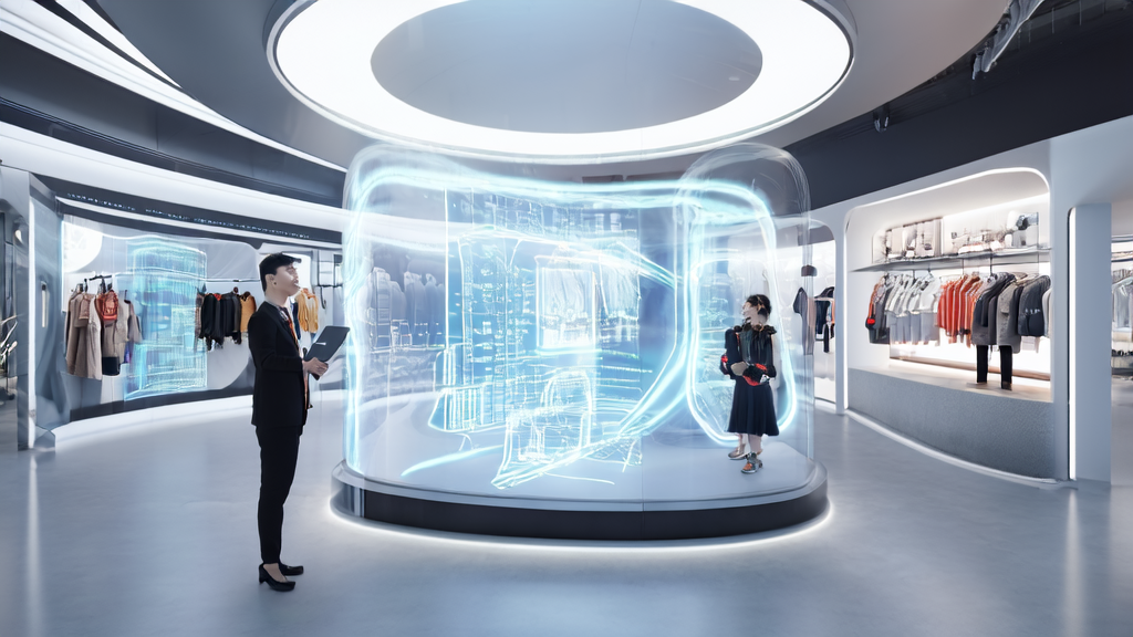 2025年天猫双11推出的AI导购应用，顾客正在体验虚拟试衣和智能推荐功能