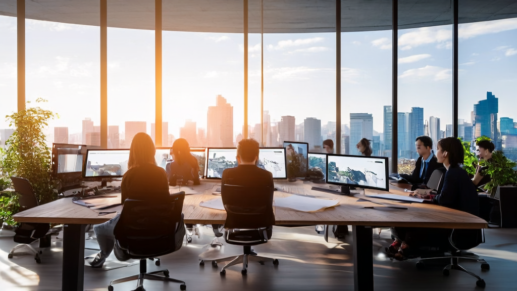 Designers in an office using Figma's AI image editing features for creative design