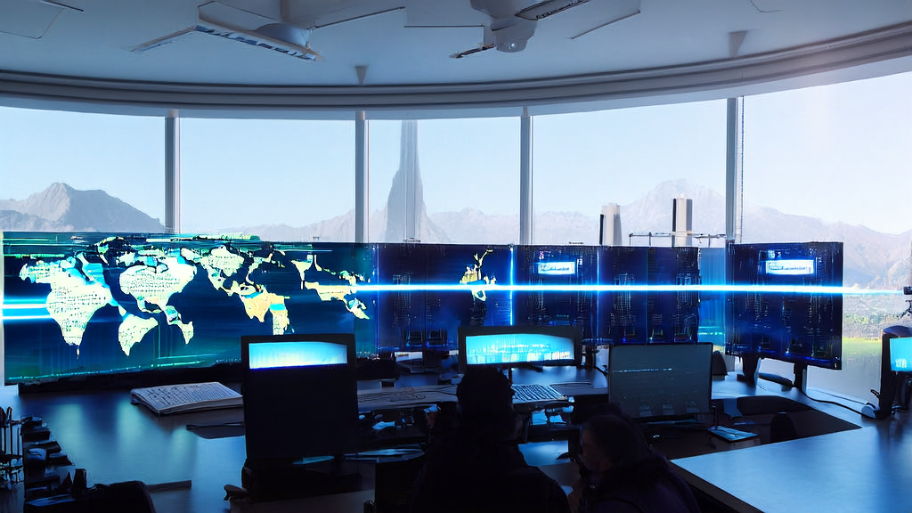 工程师们在充满未来感的办公室中使用Firecrawl模板进行数据抓取和分析，加速新能源企业的国际化进程。