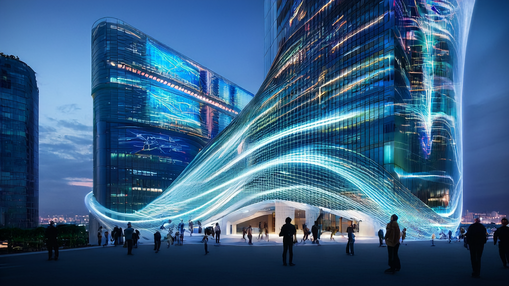 A futuristic city showcasing AI-driven customer acquisition solutions and technology applications