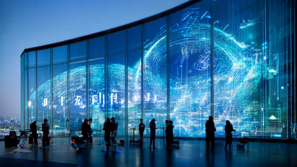 Inside a tech company in a futuristic city, engineers are using AI intelligent customer screening technology to work efficiently, with the Alibaba Cloud BaiLian MCP Plaza logo prominently displayed in the background.
