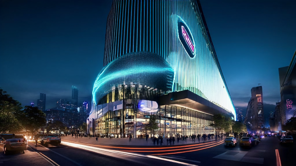 A city night scene featuring the operation of an AI intelligent acquisition system and data security threats