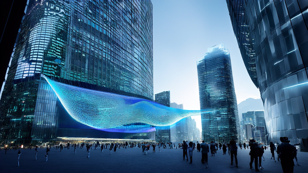 未来城市中展示AI智能获客系统的高科技场景