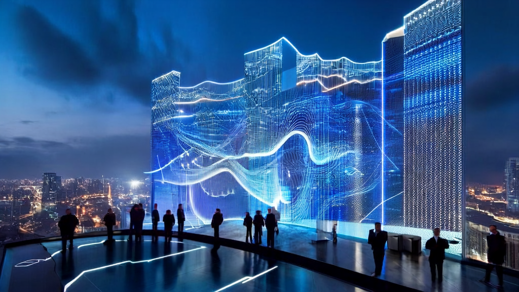 未来办公室中展示AI智能获客系统的高科技场景