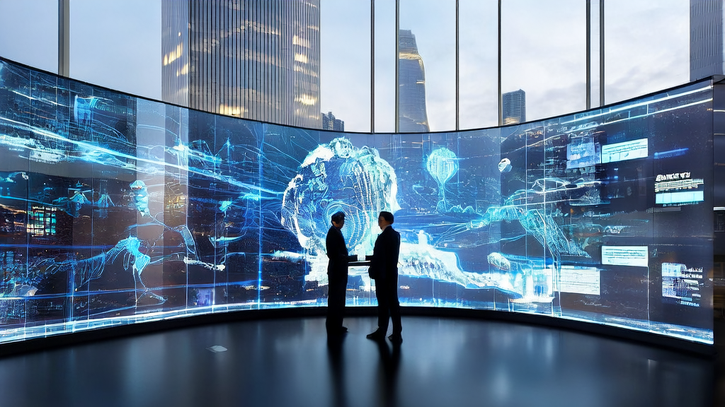 未来城市中的外贸公司利用AI智能获客系统Qwen3-Max进行全球客户沟通和数据分析