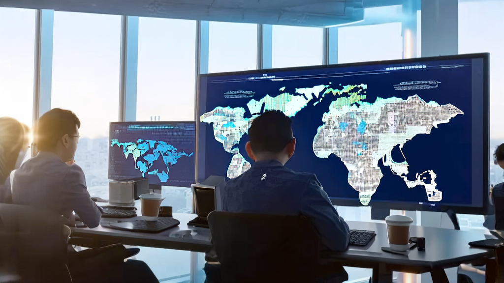 Employees in a modern office using AI intelligent acquisition system to process customer data, showcasing Alibaba Business Travel's AI solutions