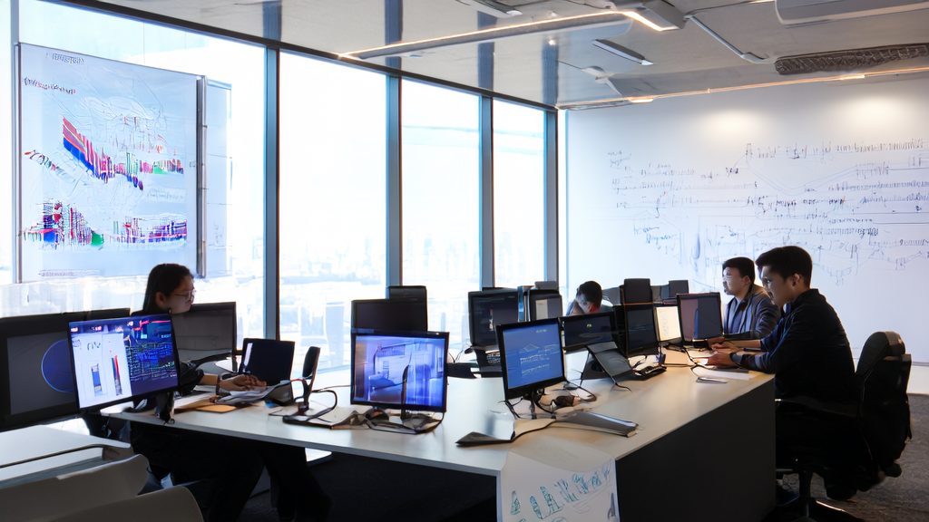 Modern office employees using AI intelligent acquisition system for customer acquisition and data analysis