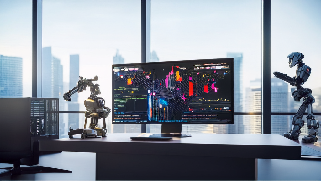 An AI intelligent acquisition system operates efficiently in a modern office, with the GR-3 robot model performing high-dexterity operations.