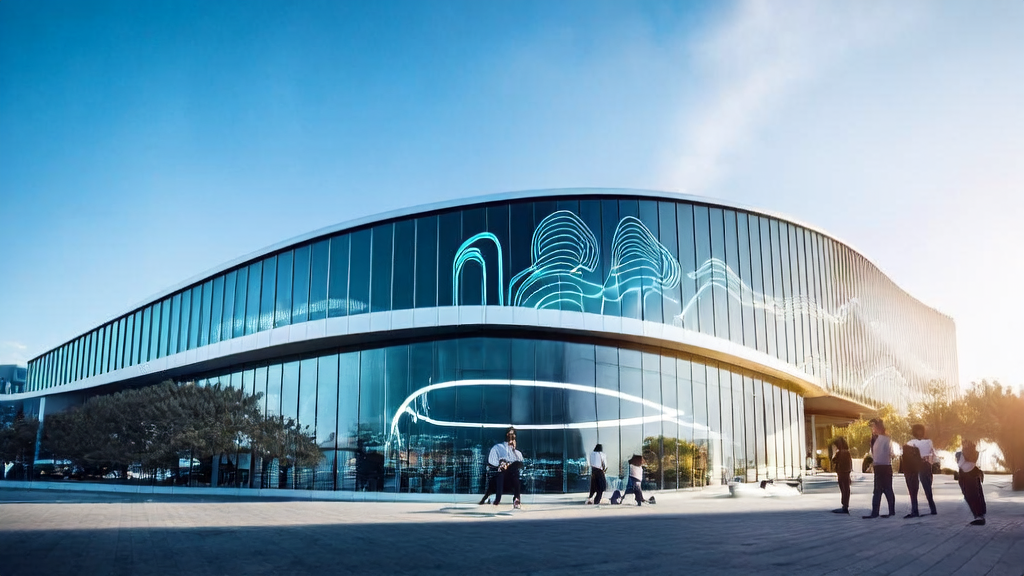 Modern office building in a tech park showcasing real-time data analysis of AI intelligent acquisition system