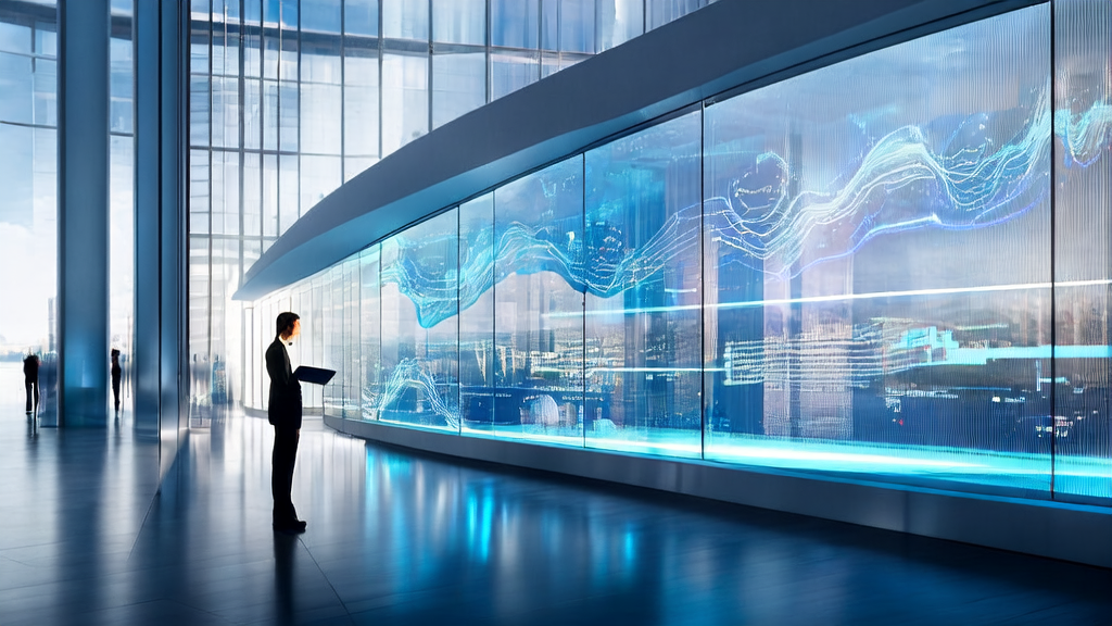 AI Intelligent Acquisition System in a futuristic city, reshaping cross-border marketing through personalized email marketing