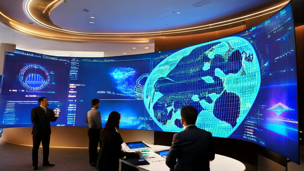 AI智能获客系统正在革新B2B销售模式，展示现代办公室中销售人员使用AI技术与全球客户互动的场景。